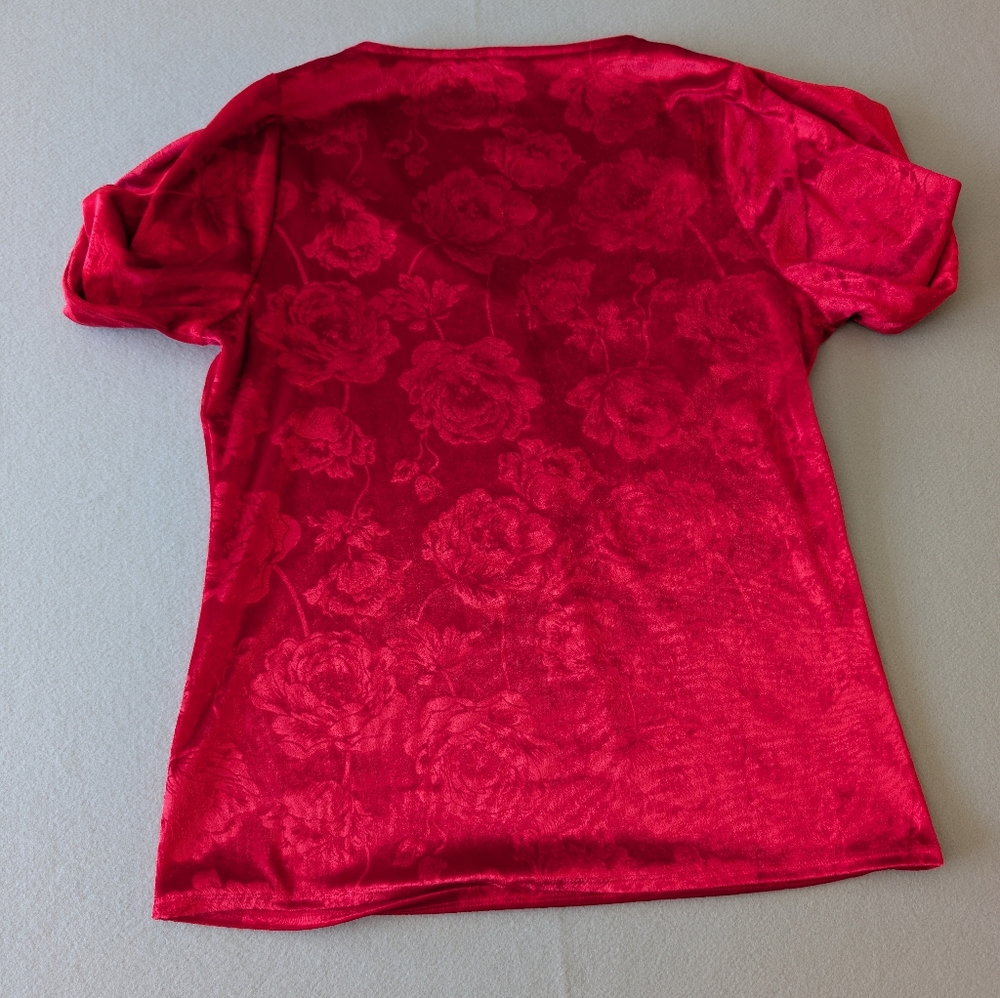 Red Floral Velvet Long Tunic Top 2XL Plus Size Romantic Soft Goth Y2K Inspired image 8